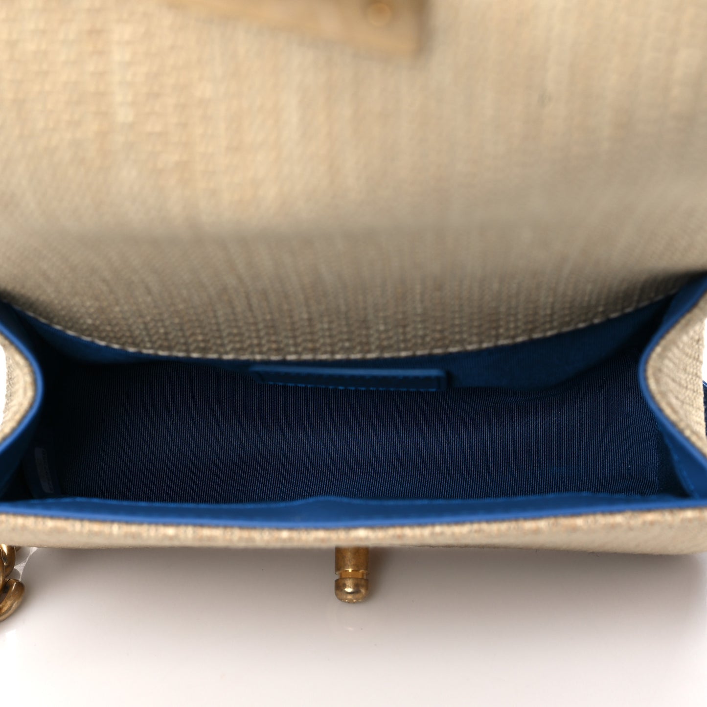 Cotton Canvas Calfskin Chevron Embroidered Small Boy Flap Beige Blue