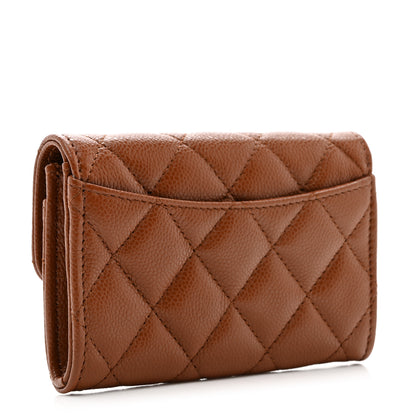 Chanel Caviar Quilted Flap Card Holder Wallet Light Brown 3 of 8