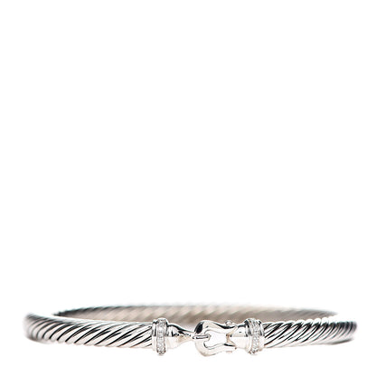 David Yurman Sterling Silver Diamond 5mm Cable Buckle Bracelet 1 of 4