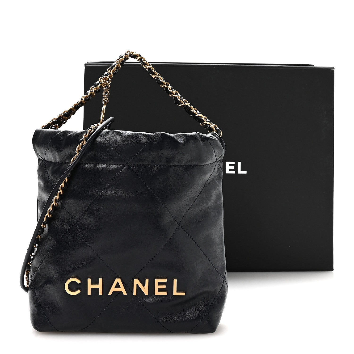 Chanel Shiny Calfskin Quilted Mini Chanel 22 Navy Blue 10 of 10
