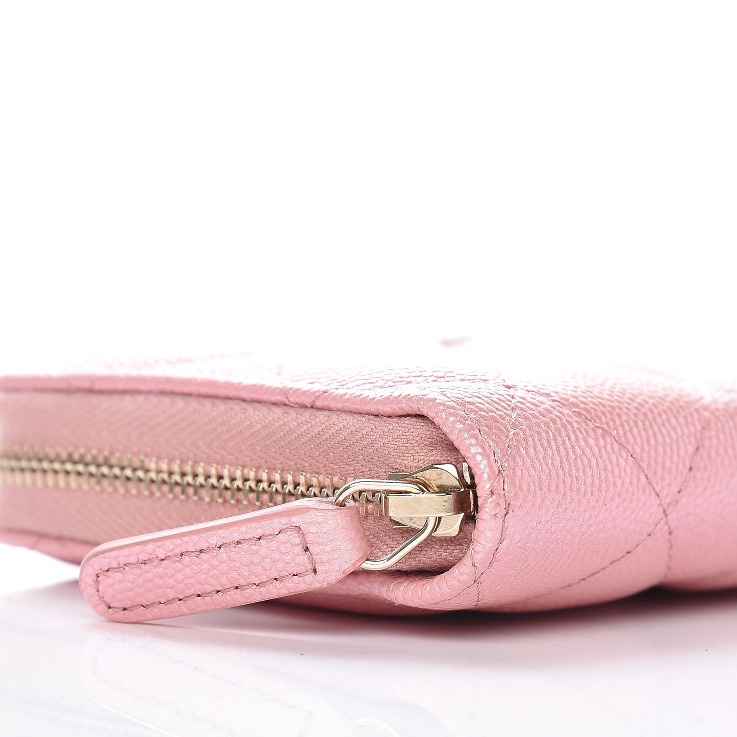 Iridescent Caviar Quilted Medium Zip Around Wallet Pink