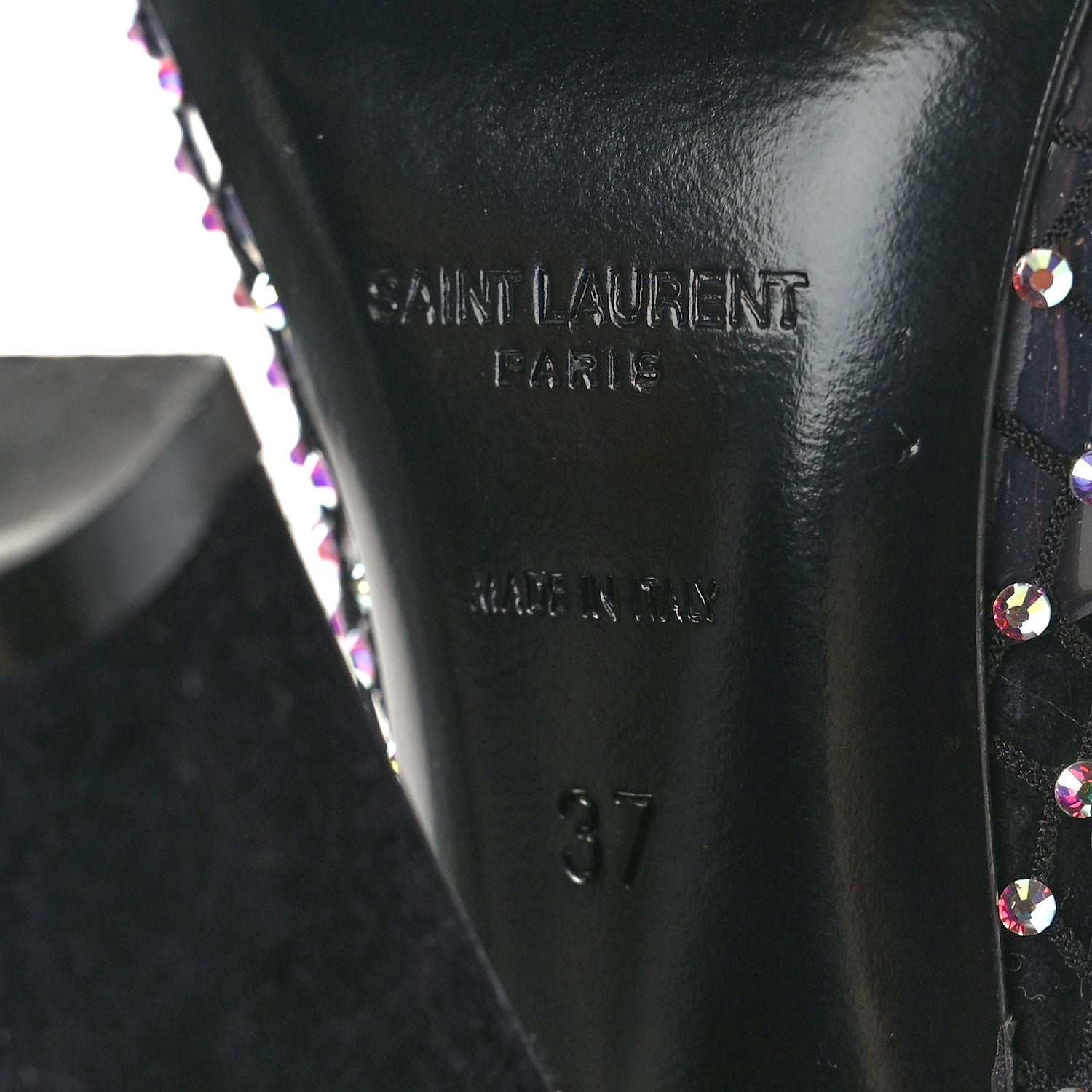 Saint Laurent Mesh Crystal Koller 100 Knee High Boots 37 Black 7 of 7