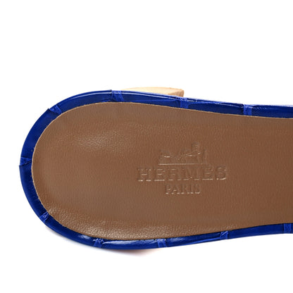 Hermes Shiny Alligator Oasis Sandals 37 Bleu Electrique 7 of 13
