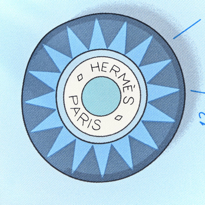 Hermes Silk Tea For Two Scarf 90 Gris Perle Bleu Ciel 2 of 5