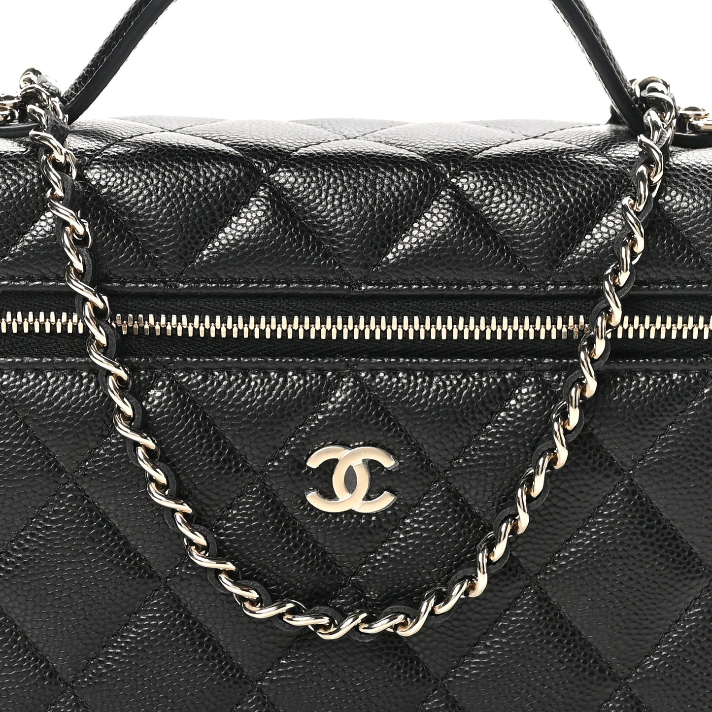 Caviar Quilted Top Handle Slim Vanity With Chain Black