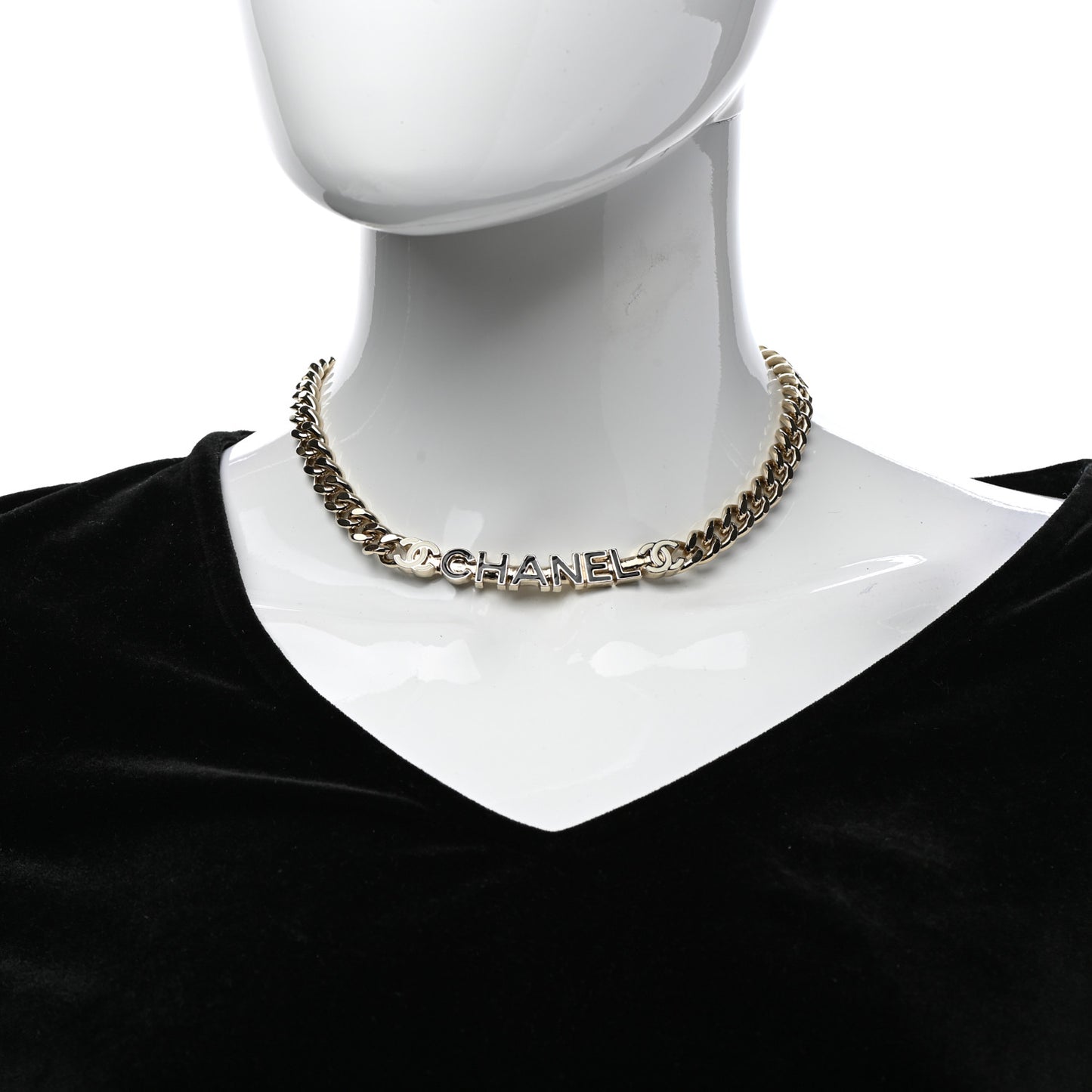 Enamel Metal Logo Choker Necklace Gold White Black