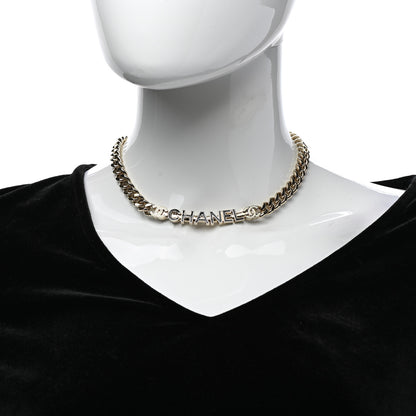Chanel Enamel Metal Logo Choker Necklace Gold White Black 2 of 7