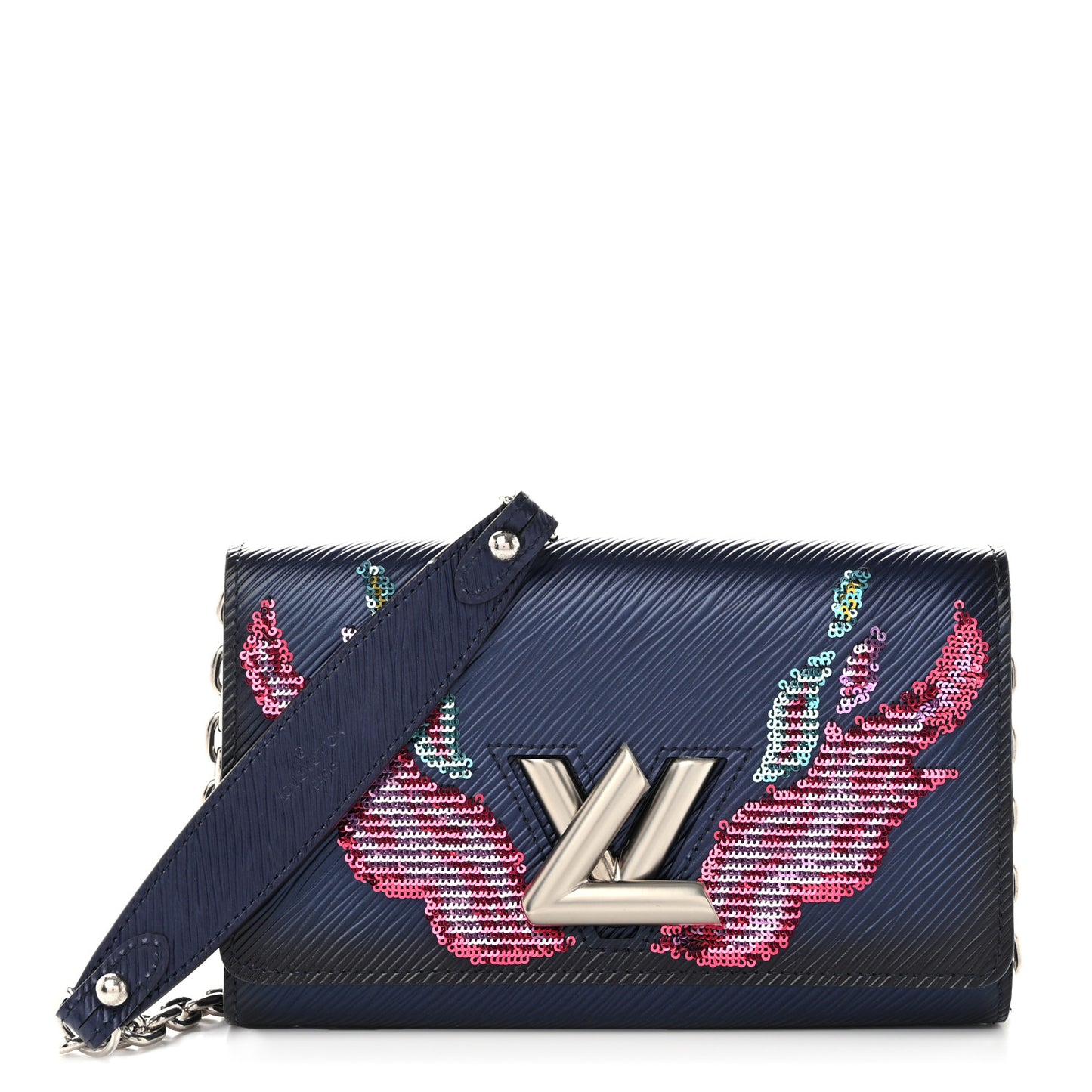 Epi Sequins Flame Twist Chain Wallet Blue Nuit