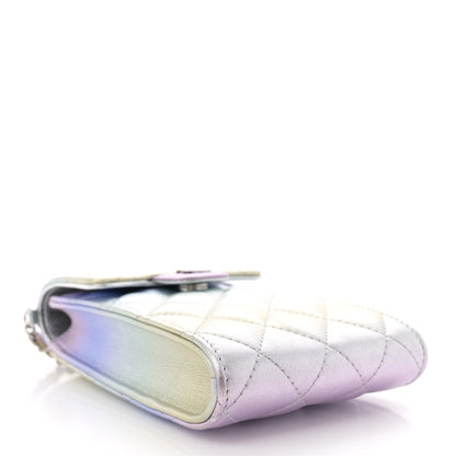 Chanel Gradient Metallic Calfskin Quilted CC Phone Holder Silver Blue Yellow Purple 4 of 10