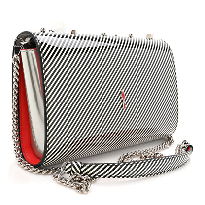 Christian Louboutin Patent Striped Spikes Paloma Clutch Black White Silver 3 of 10