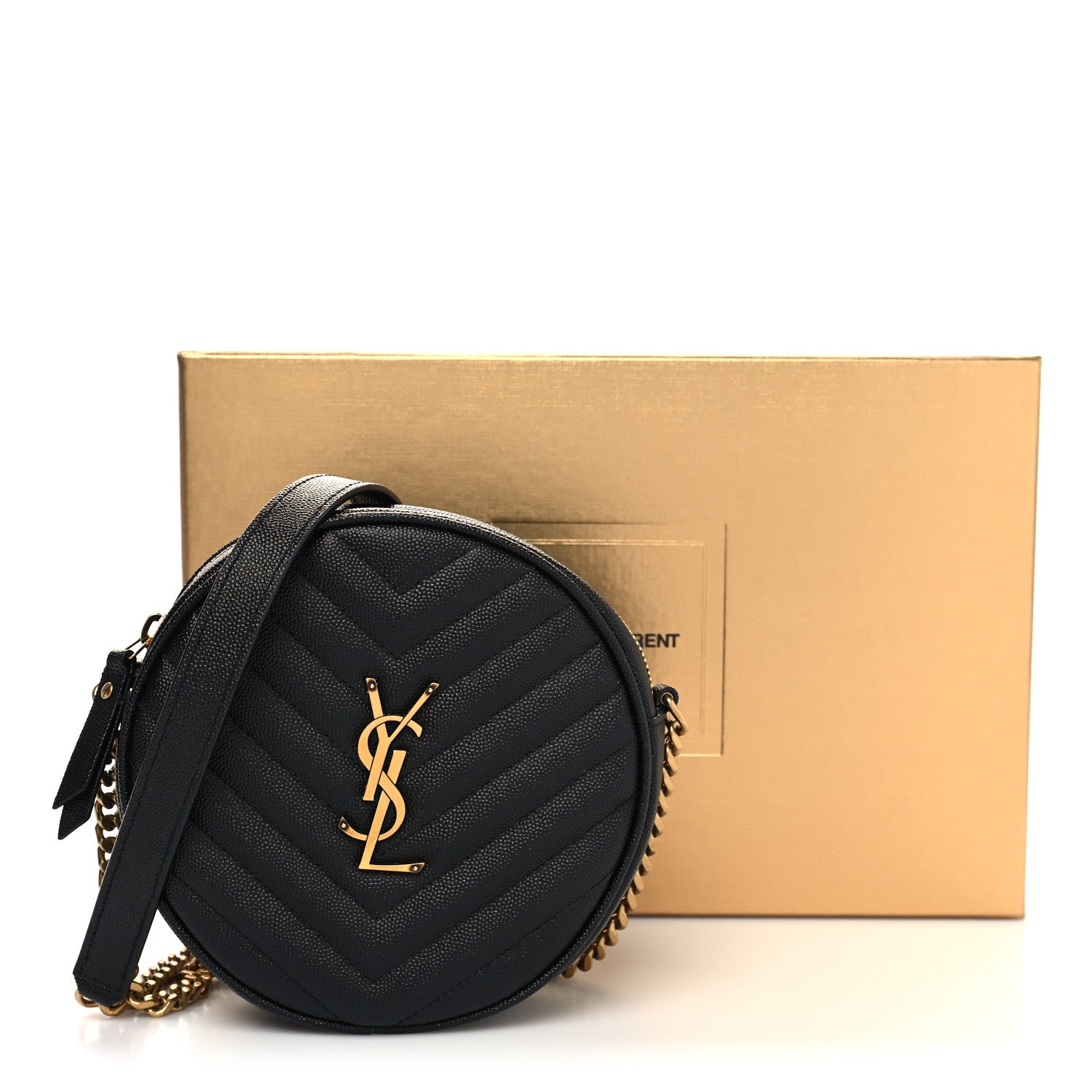 Saint Laurent Grain De Poudre Matelasse Chevron Quilted Round Vinyle Camera Bag Black 11 of 13