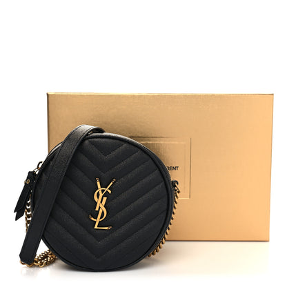 Saint Laurent Grain De Poudre Matelasse Chevron Quilted Round Vinyle Camera Bag Black 11 of 11