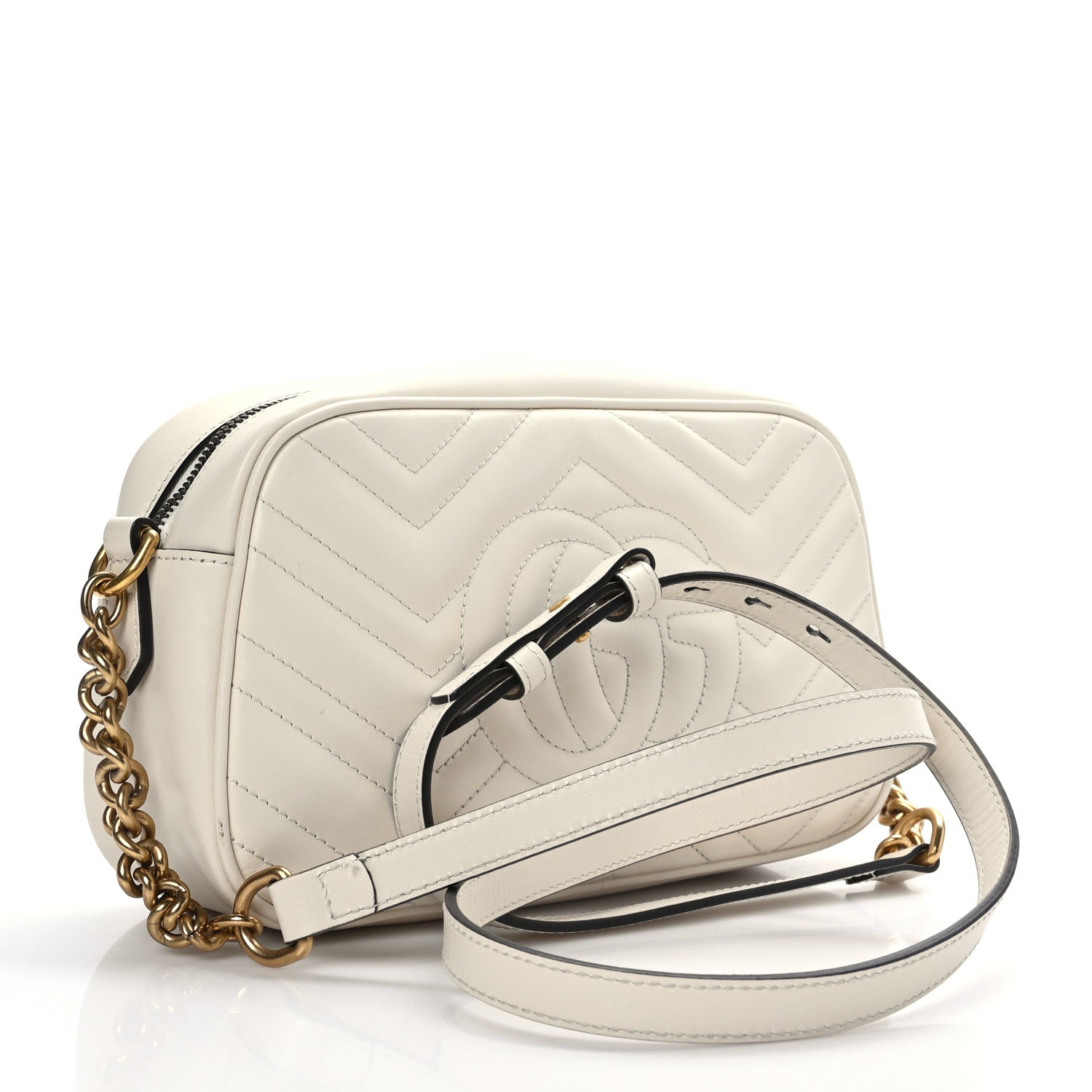 Gucci Calfskin Matelasse Small GG Marmont Chain Shoulder Bag White 3 of 10