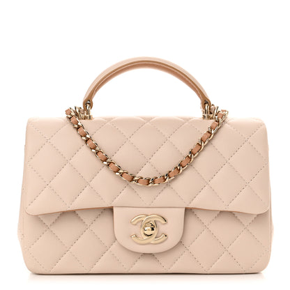Chanel Lambskin Quilted Bi-Color Mini Top Handle Rectangular Flap Ecru Dark Beige 1 of 11