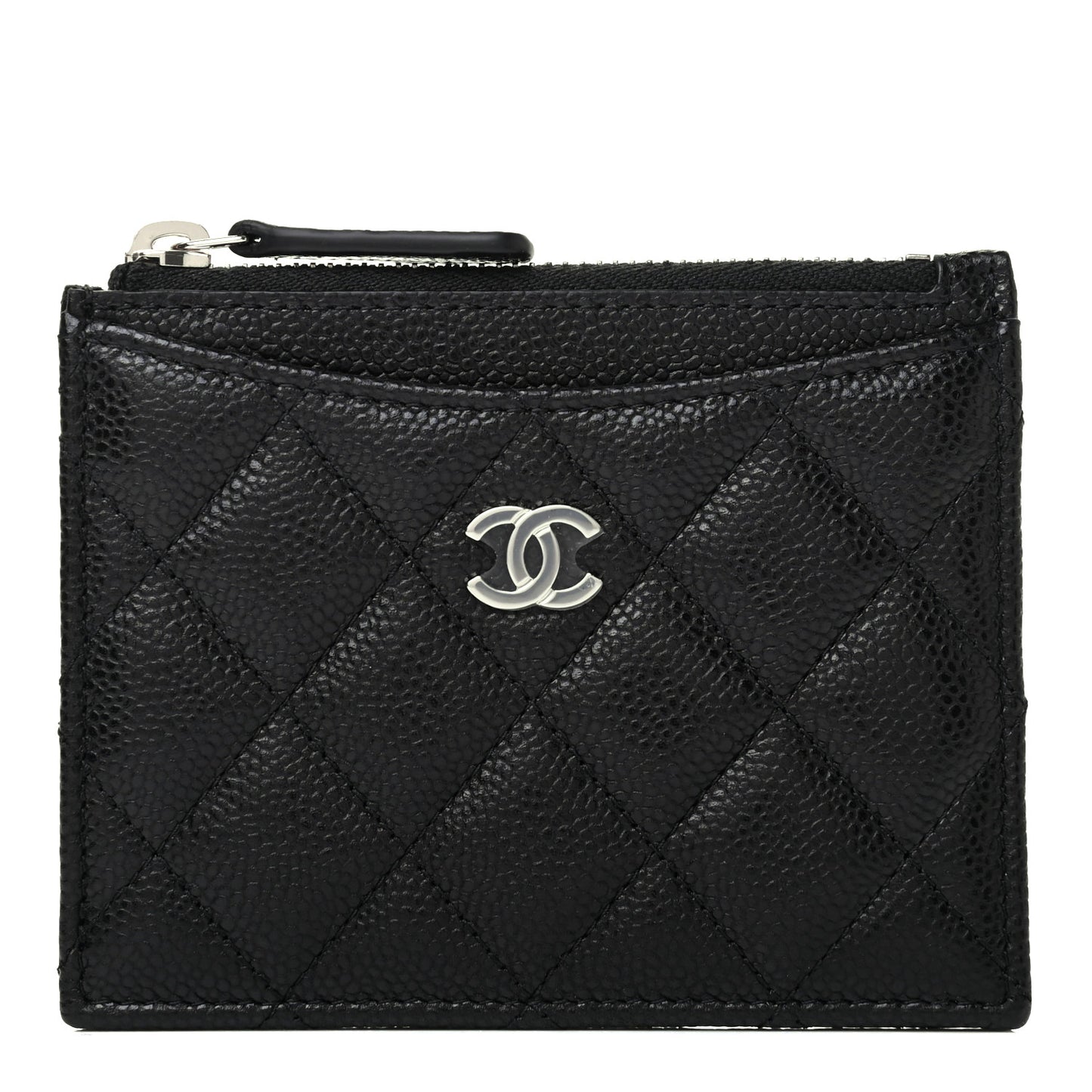 Caviar Quilted CC Zip Card Holder Black