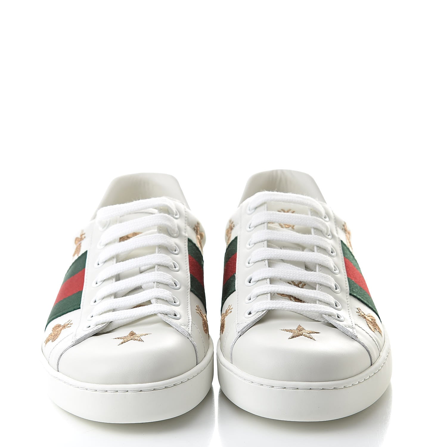 Gucci Calfskin Ayers Web Bee Star Embroidered Mens Ace Sneakers 6 White Green 2 of 11