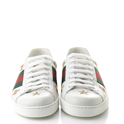 Gucci Calfskin Ayers Web Bee Star Embroidered Mens Ace Sneakers 6 White Green 2 of 11