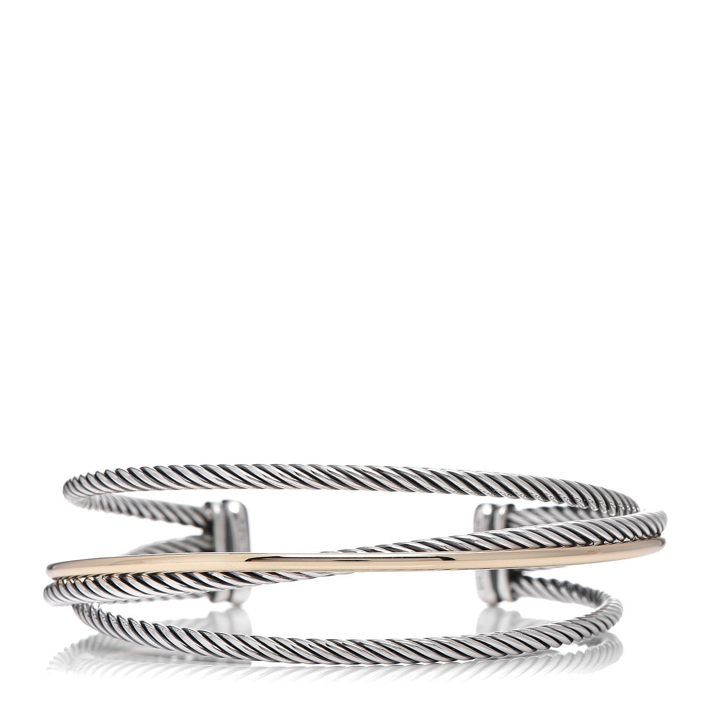 Sterling Silver 18K Yellow Gold 18mm Three Row Crossover Cuff