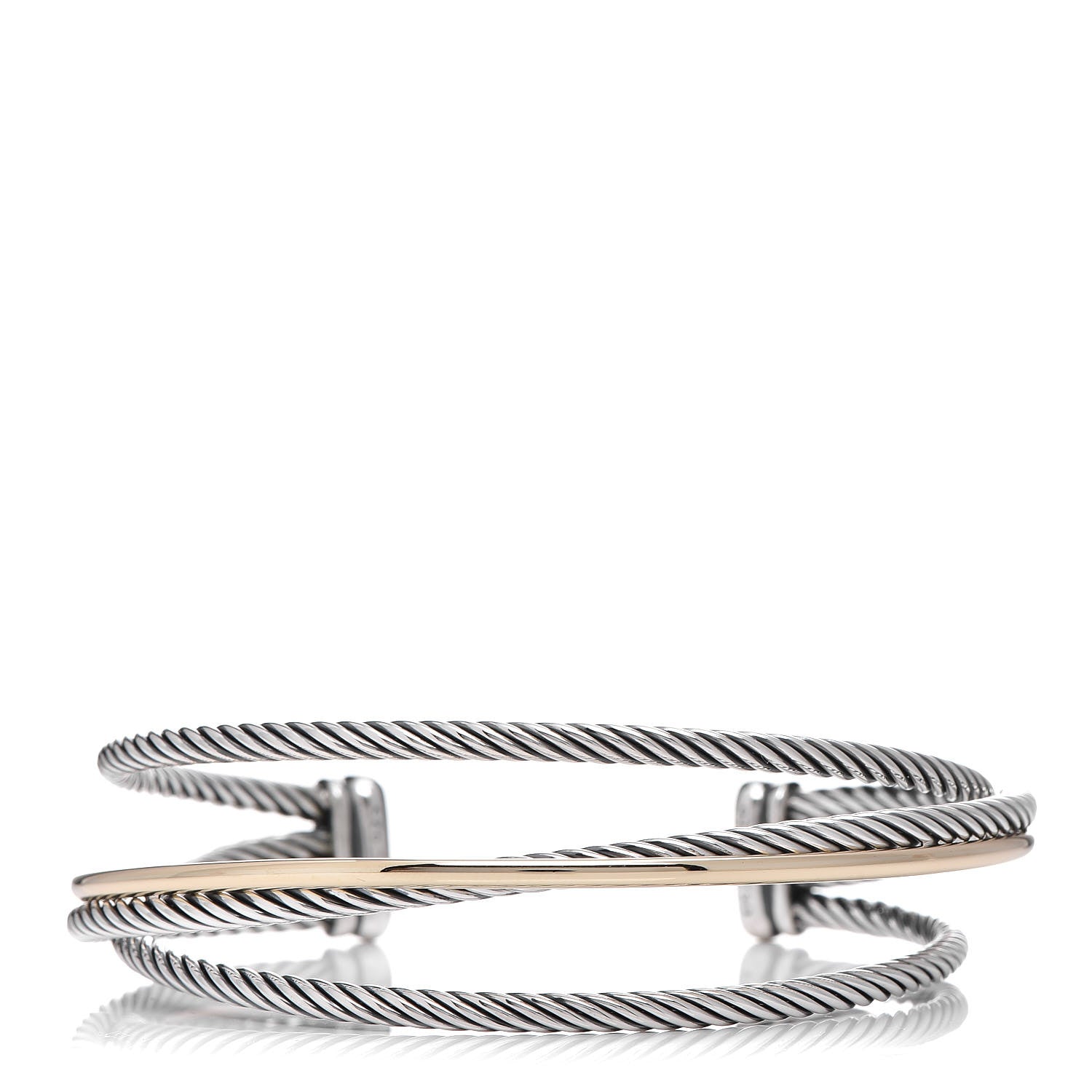 David Yurman Sterling Silver 18K Yellow Gold 18mm Three Row Crossover Cuff 1 of 5