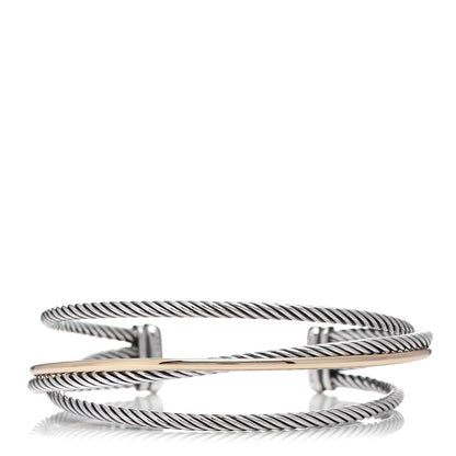 David Yurman Sterling Silver 18K Yellow Gold 18mm Three Row Crossover Cuff 1 of 5