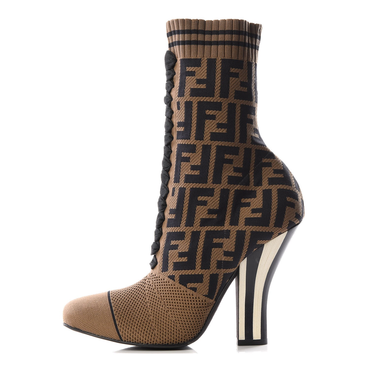 Fendi Stretch Fabric Jacquard FF Rockoko 105mm Sock Boots 39.5 Tobacco 1 of 8