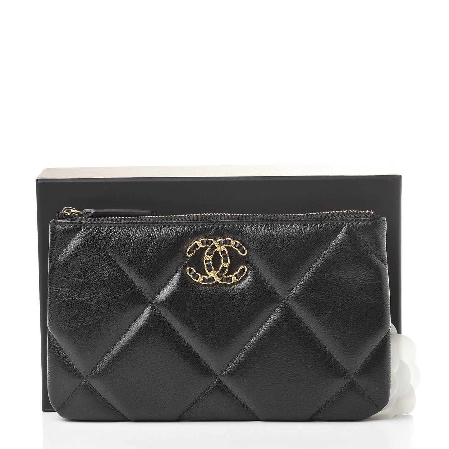 Goatskin Quilted 19 Cosmetic Case Black
