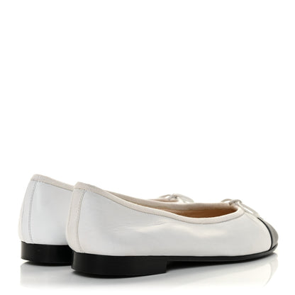 Chanel Lambskin CC Cap Toe Ballerina Flats 37 White Black 4 of 8