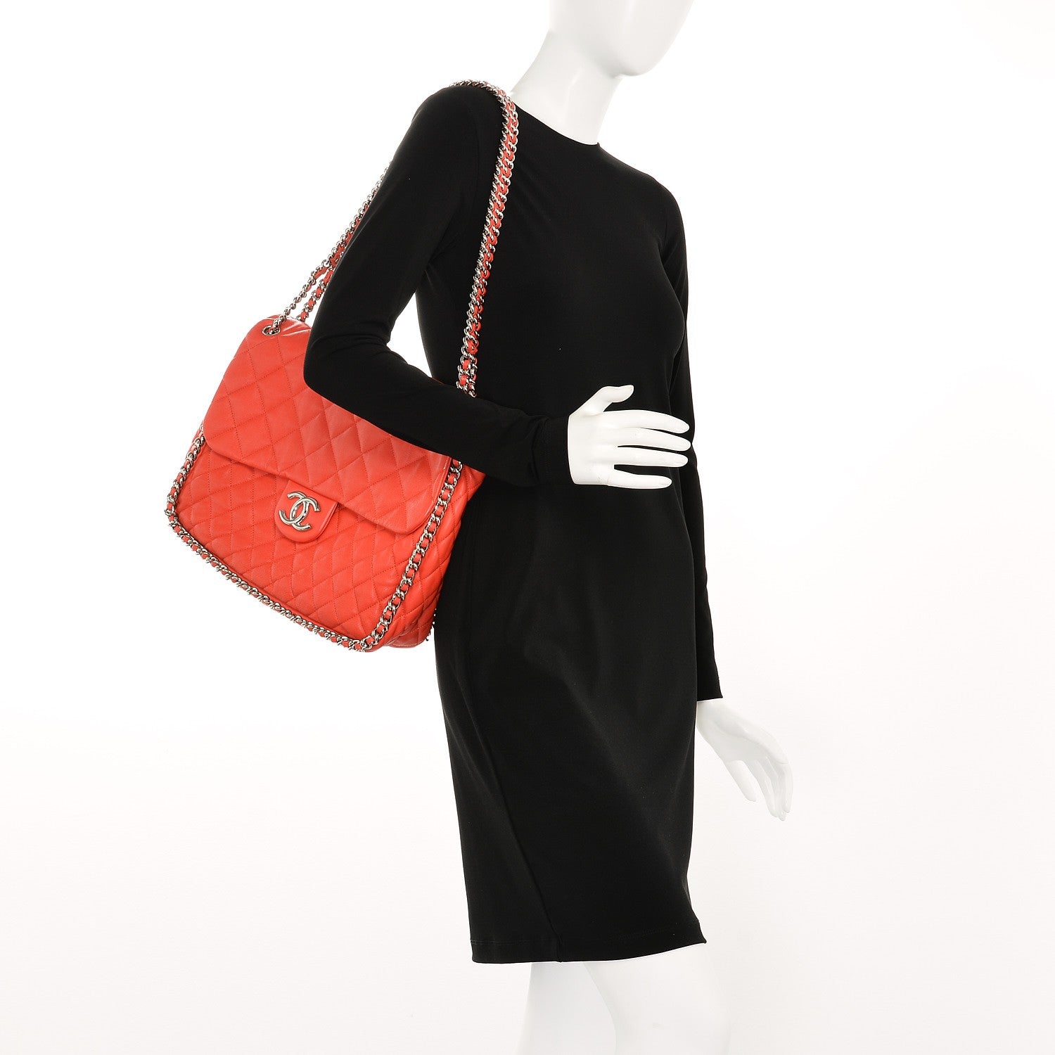 Chanel Washed Lambskin Quilted Maxi Chain Around Flap Red 2 of 7