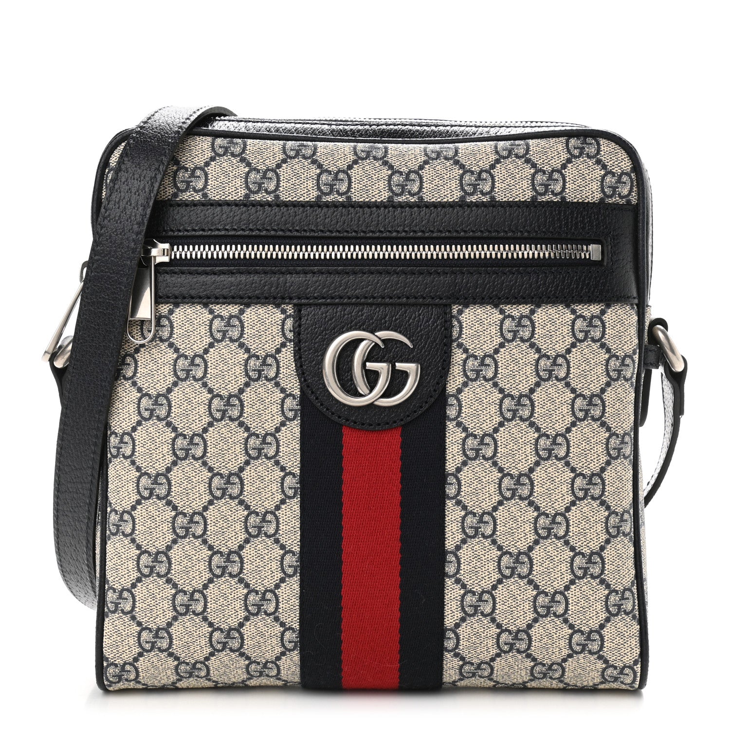 Gucci GG Supreme Monogram Textured Dollar Calfskin Web Small Ophidia Messenger Bag Beige Blue 1 of 12