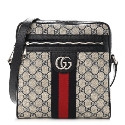 Gucci GG Supreme Monogram Textured Dollar Calfskin Web Small Ophidia Messenger Bag Beige Blue 1 of 12