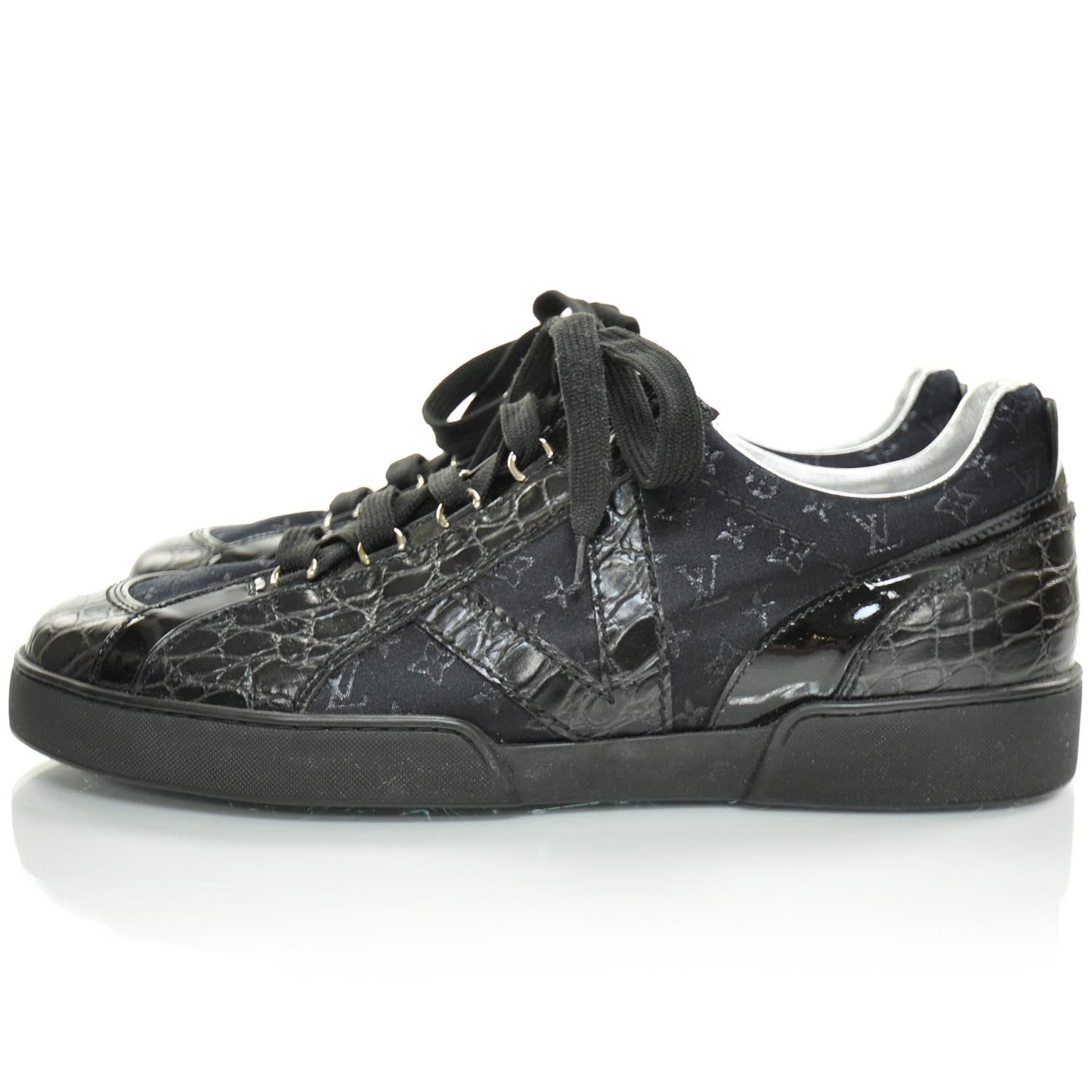 Louis Vuitton Crocodile Satin Monogram Sneakers 8.5 Black 2 of 11