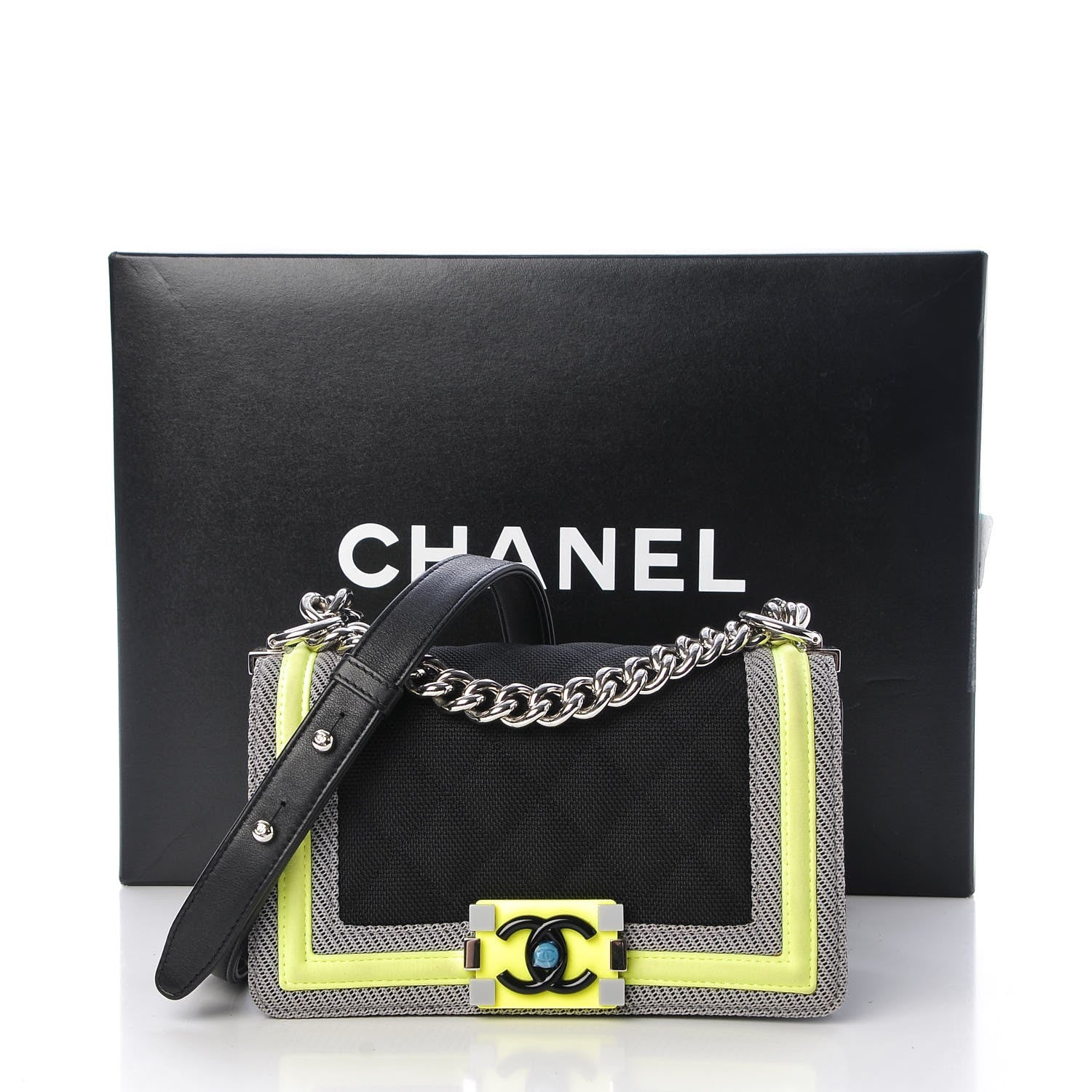 Chanel Canvas Quilted Small Fluo Boy Flap Black Grey Yellow 11 of 11