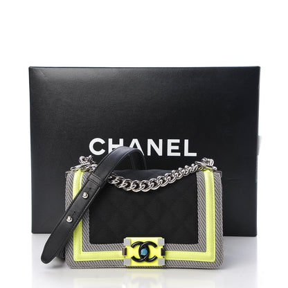 Chanel Canvas Quilted Small Fluo Boy Flap Black Grey Yellow 11 of 11