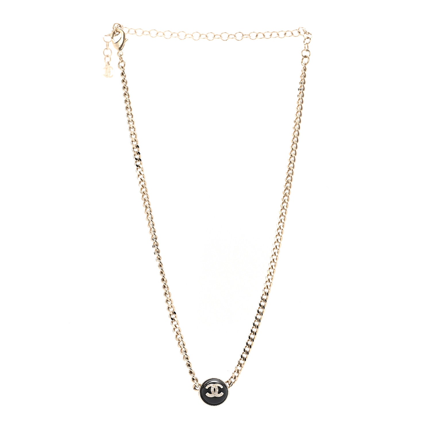 Chanel Crystal Resin CC Chain Link Short Necklace Black Gold 3 of 5