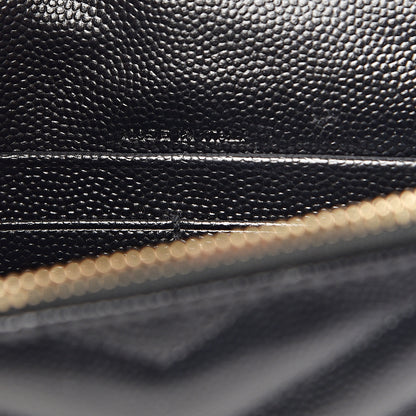 Saint Laurent Grain De Poudre Matelasse Chevron Monogram Envelope Chain Wallet Black 8 of 10