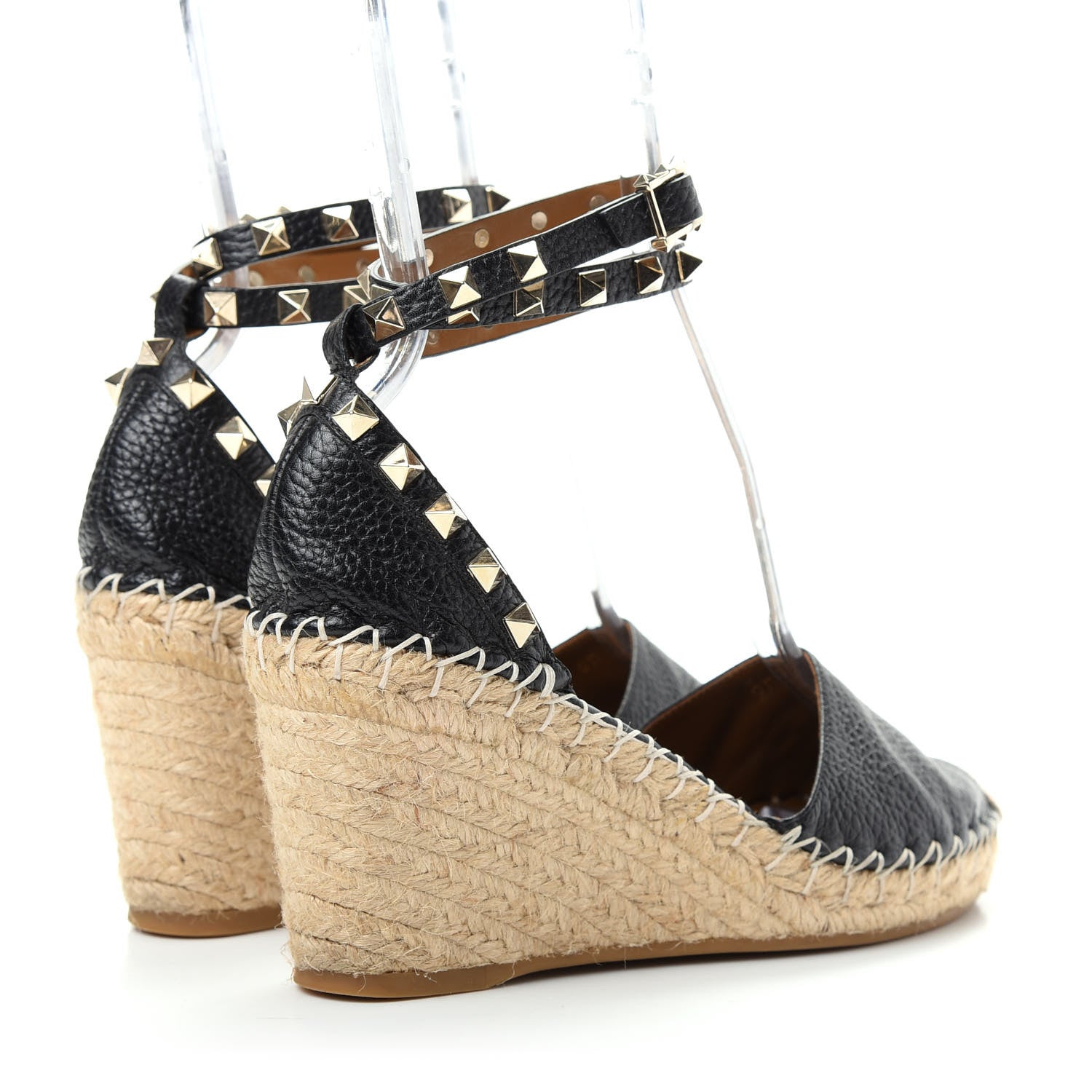 Valentino Garavani Grained Calfskin Rockstud Ankle Wrap Espadrille 15/85mm Wedges 36 Black Light Cuir 4 of 10