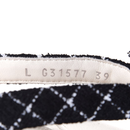 Chanel Tweed Quilted Camellia Thong Sandals 39 Black White 10 of 11