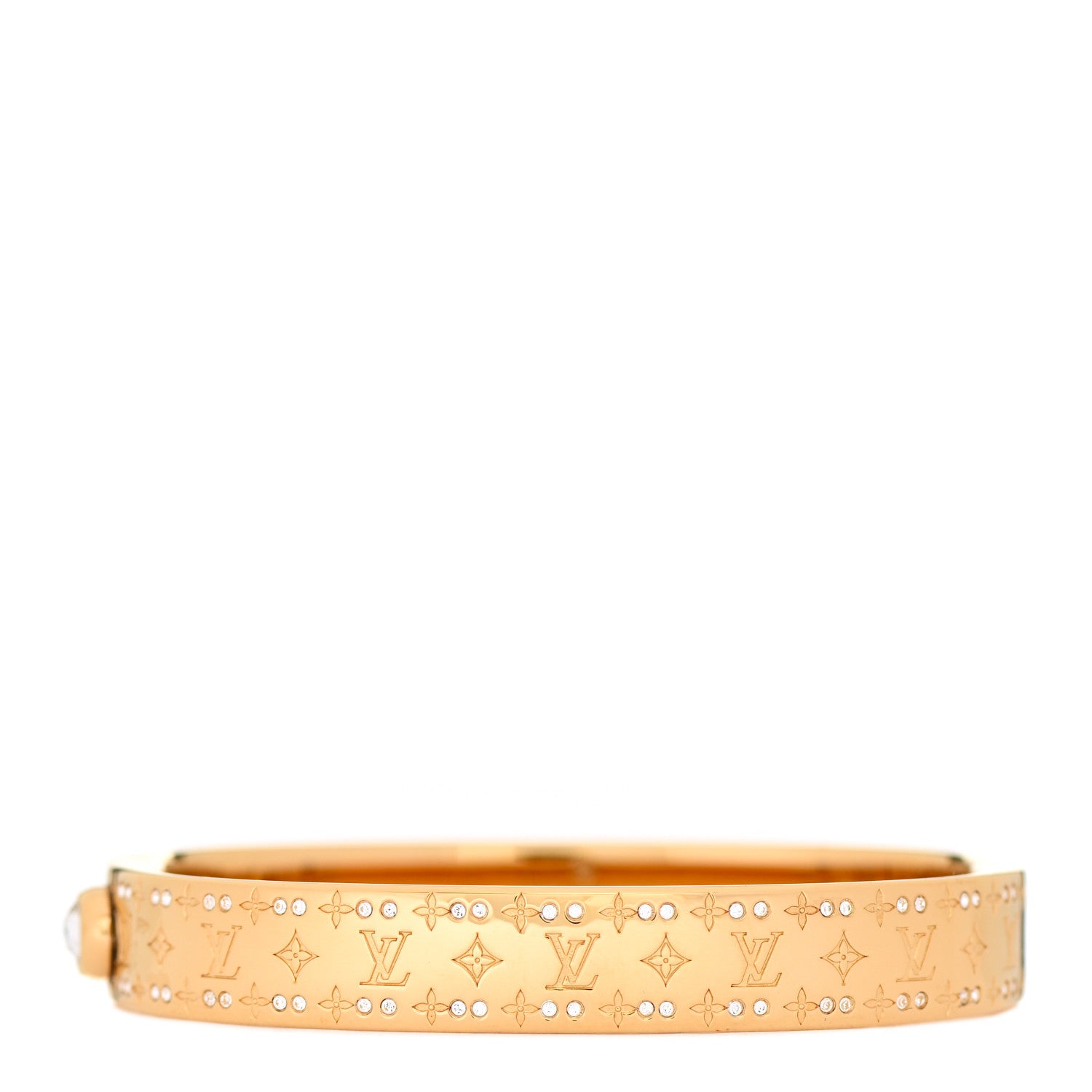 Louis Vuitton Brass Crystal Monogram Nanogram Strass Cuff S Gold 1 of 7