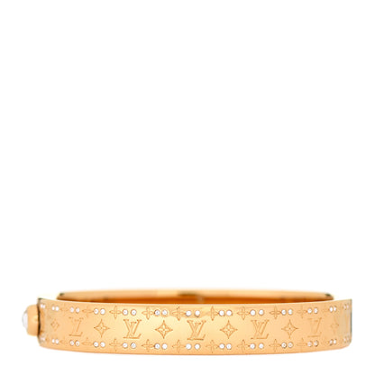 Louis Vuitton Brass Crystal Monogram Nanogram Strass Cuff S Gold 1 of 7