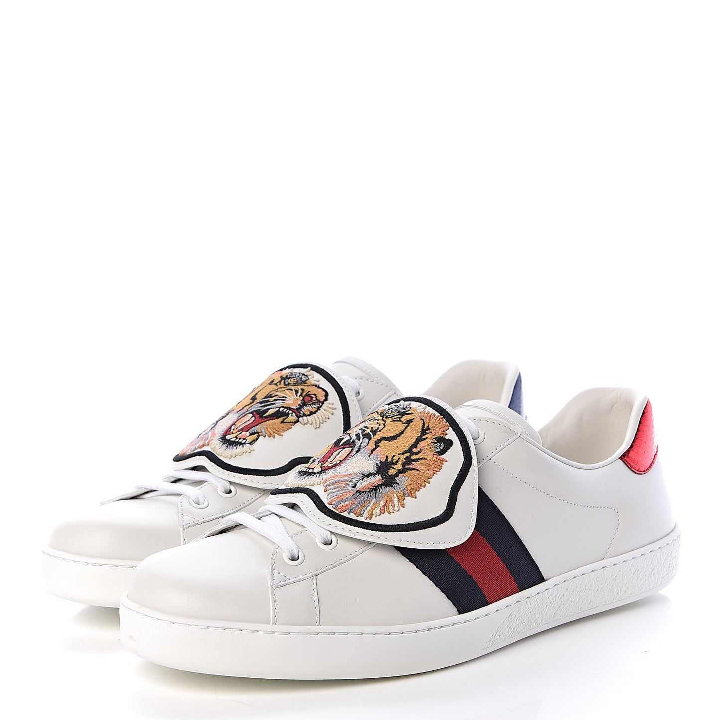 Calfskin Ayers Web Tiger Embroidered Mens Ace Sneakers 10.5 White