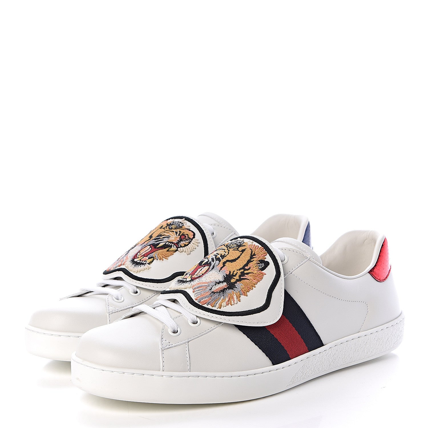 Gucci Calfskin Ayers Web Tiger Embroidered Mens Ace Sneakers 10.5 White 3 of 11