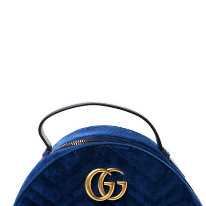 Gucci Velvet Matelasse GG Marmont Dome Backpack Cobalt Blue 11 of 12