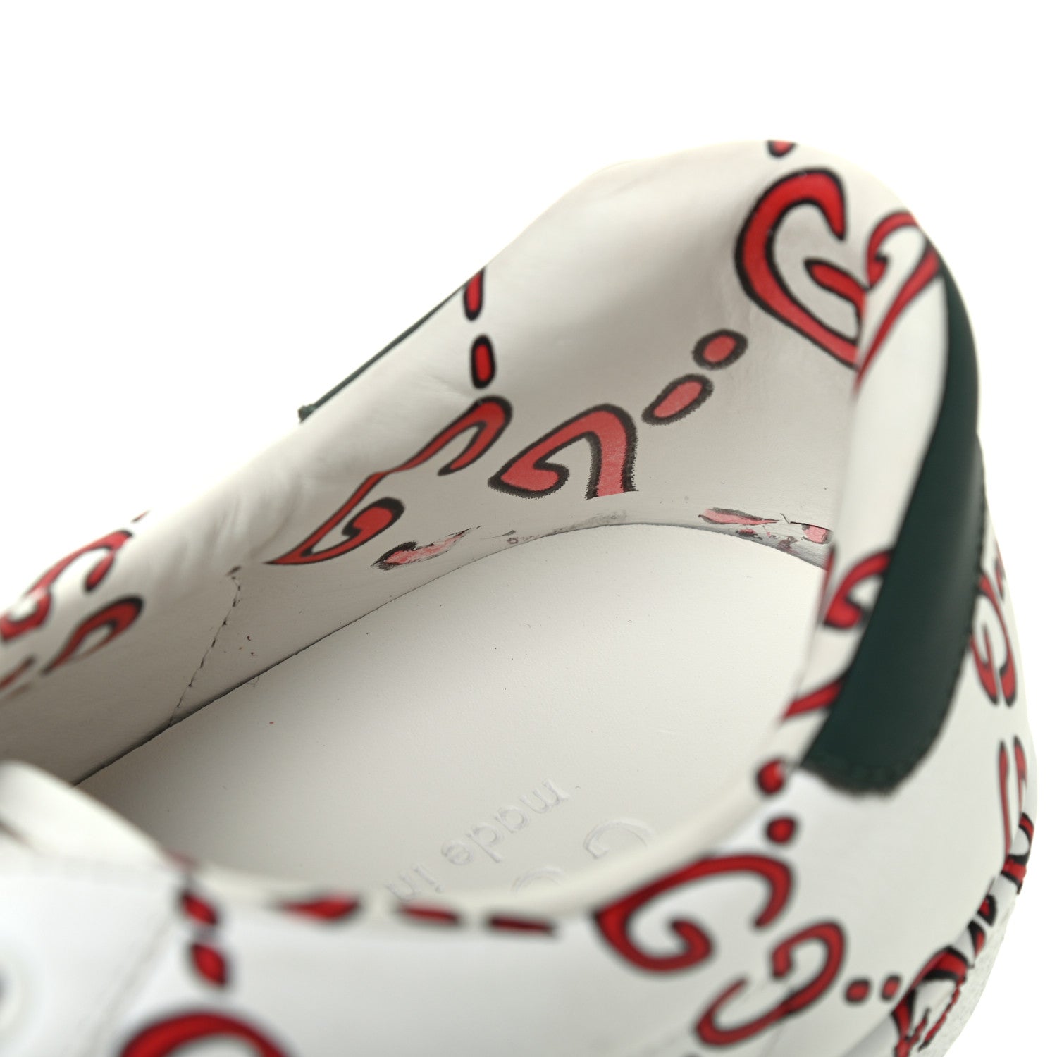 Gucci Calfskin GucciGhost Print Mens Ace Sneakers 7.5 White Hibiscus Red 13 of 15