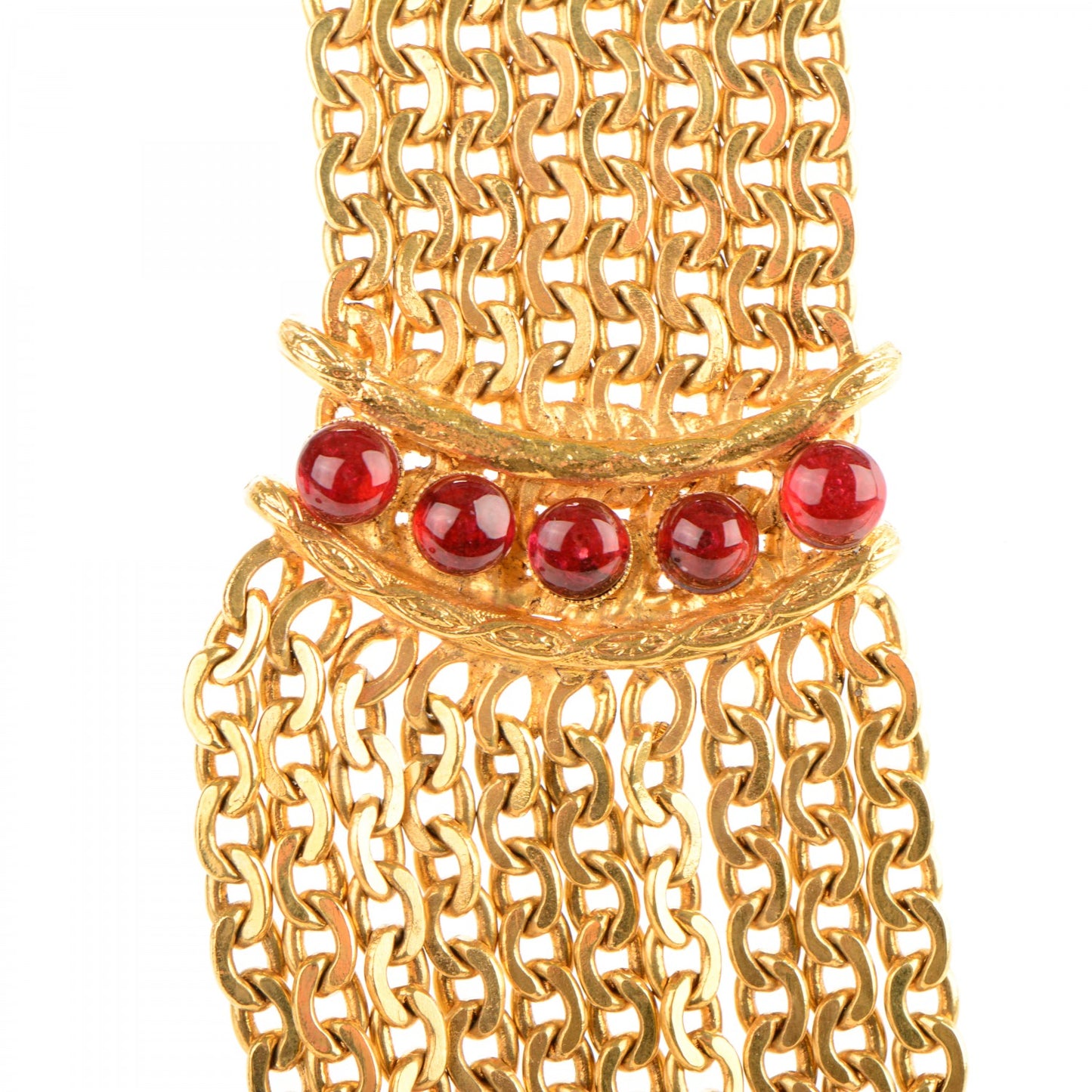 Gripoix Multi Strand Chain Necklace Gold Red