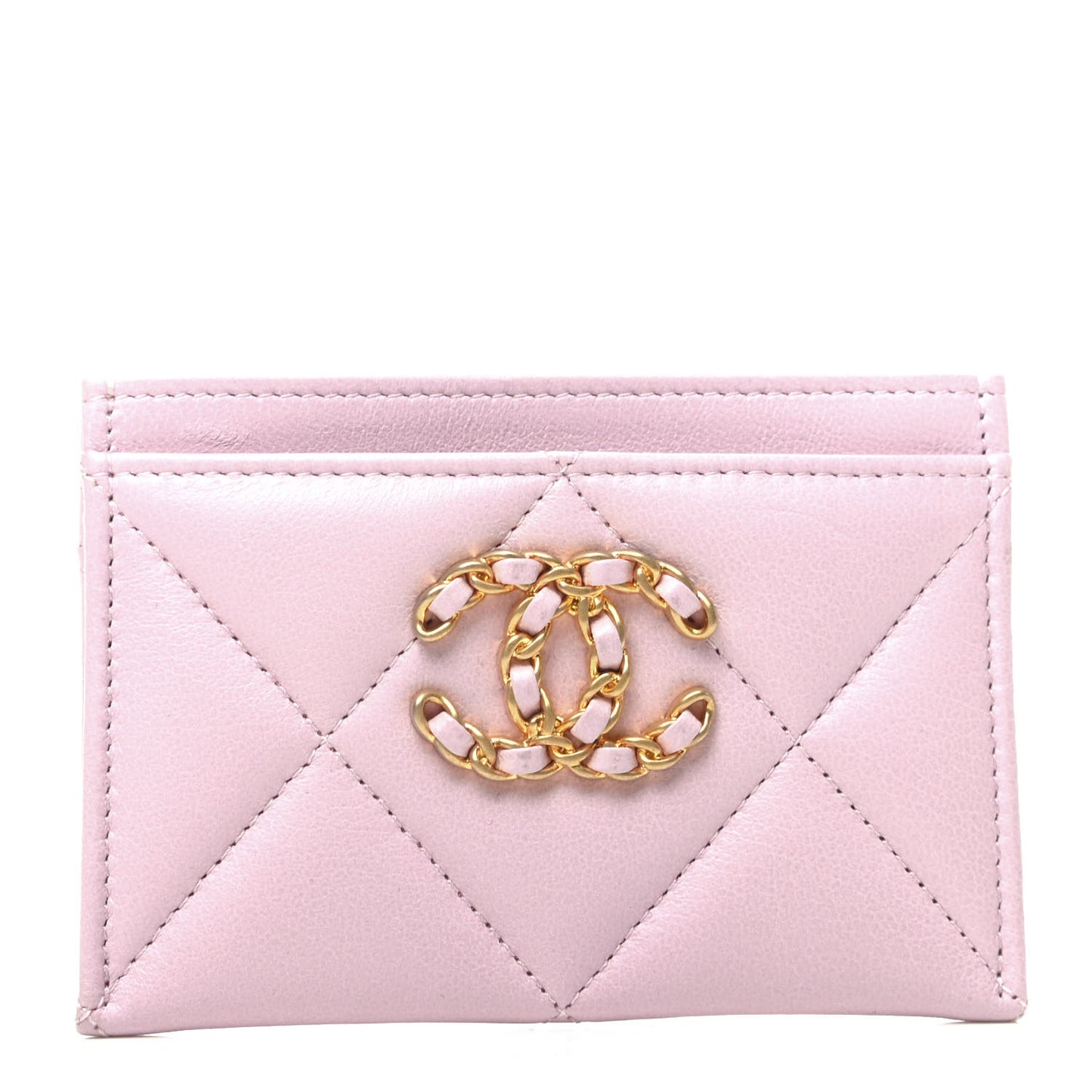 Lambskin Quilted Chanel 19 Card Holder Light Pink