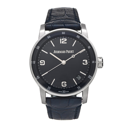 Audemars Piguet 18K White Gold Alligator 41mm Code 11.59 Automatic Watch Blue 15210BC.OO.A321CR.01 1 of 4