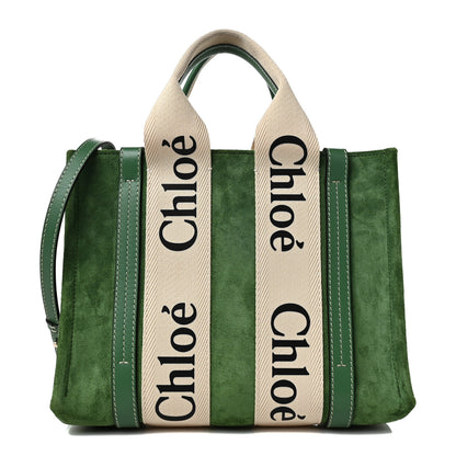 Chloe Suede Calfskin Small Woody Ribbon Tote Bright Green 1 of 7
