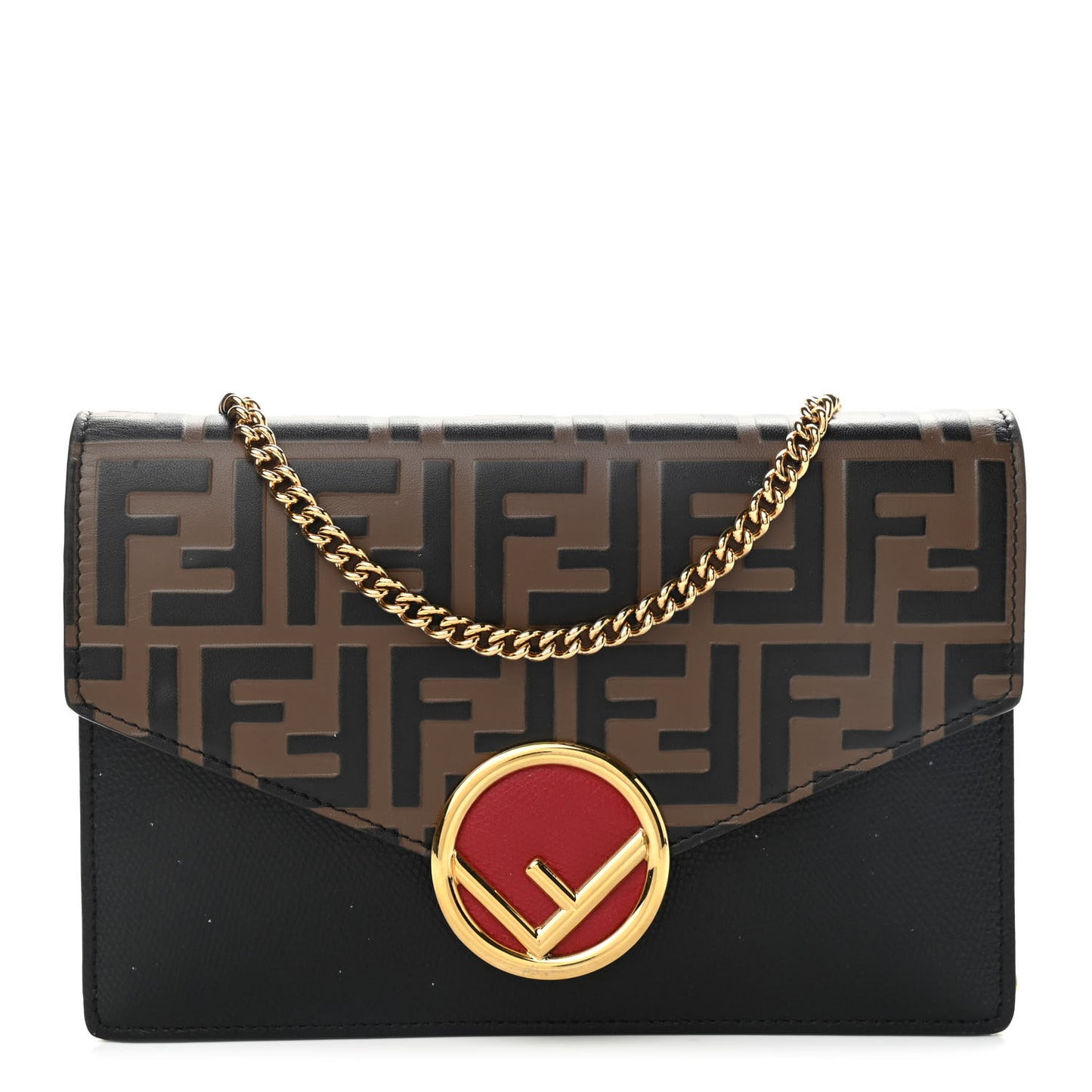 Vitello Cruise F is Fendi Bi-Color FF 1974 Embossed Medium Envelope Wallet On Chain Black Maya
