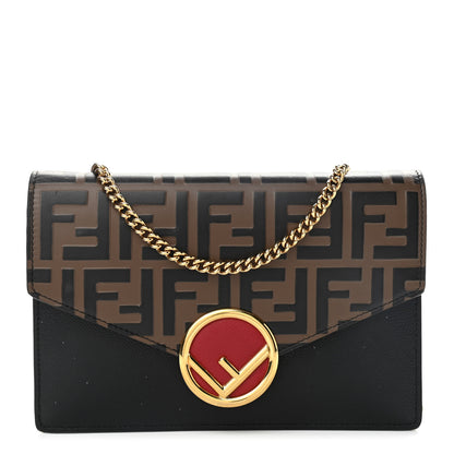 Fendi Vitello Cruise F is Fendi Bi-Color FF 1974 Embossed Medium Envelope Wallet On Chain Black Maya 1 of 14
