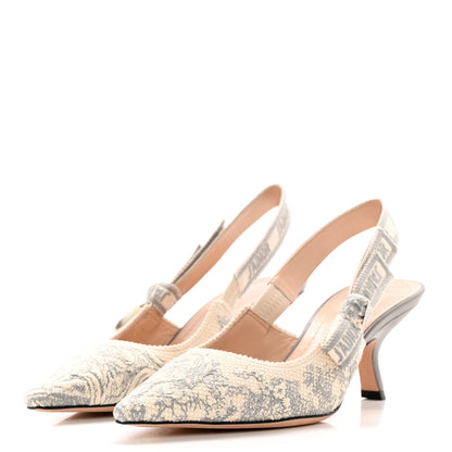 Christian Dior Cotton Ribbon Toile De Jouy J'Adior Slingback 65mm Pumps 36.5 Grey Stone 3 of 11